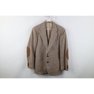 Vtg 90s Mens 42R Wool Tweed Rainbow Atomic Fleck Suede Elbow Patch Blazer Jacket